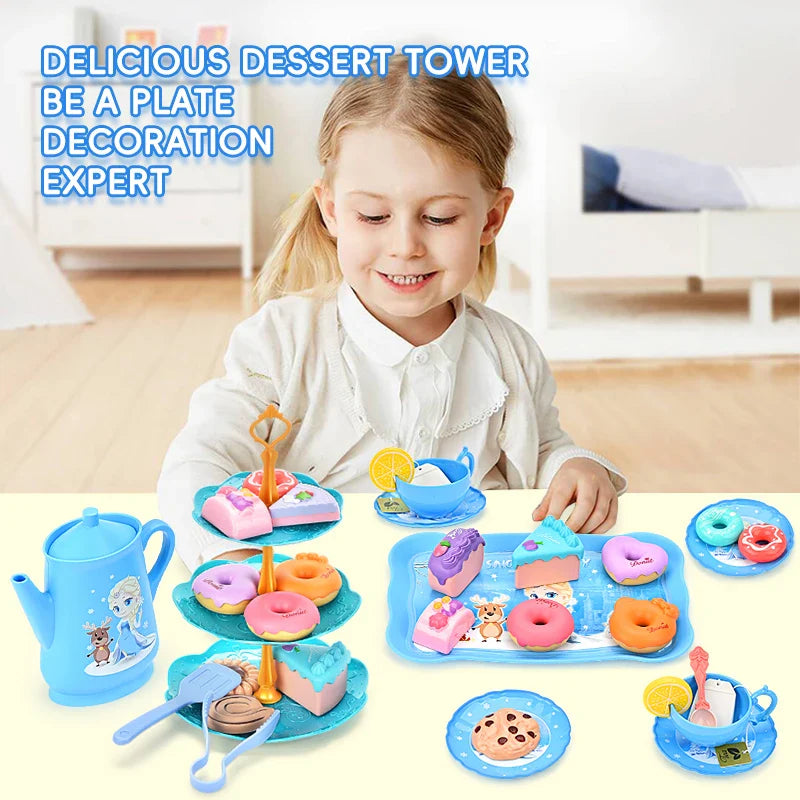 KTX-389011 Colourful Snow Princess Pretend Kitchen Afternoon Tea Set for Children