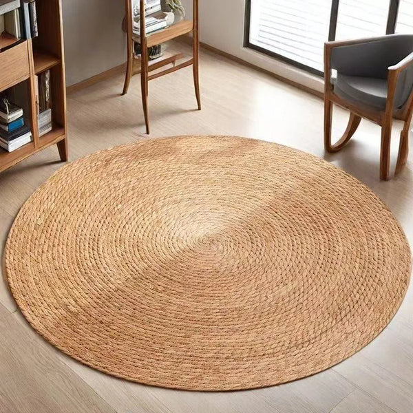 Hand-woven Sedge Solid Color American Country Style Circular Carpet Large Area Floor Mat for Living Room Hallway Clothing