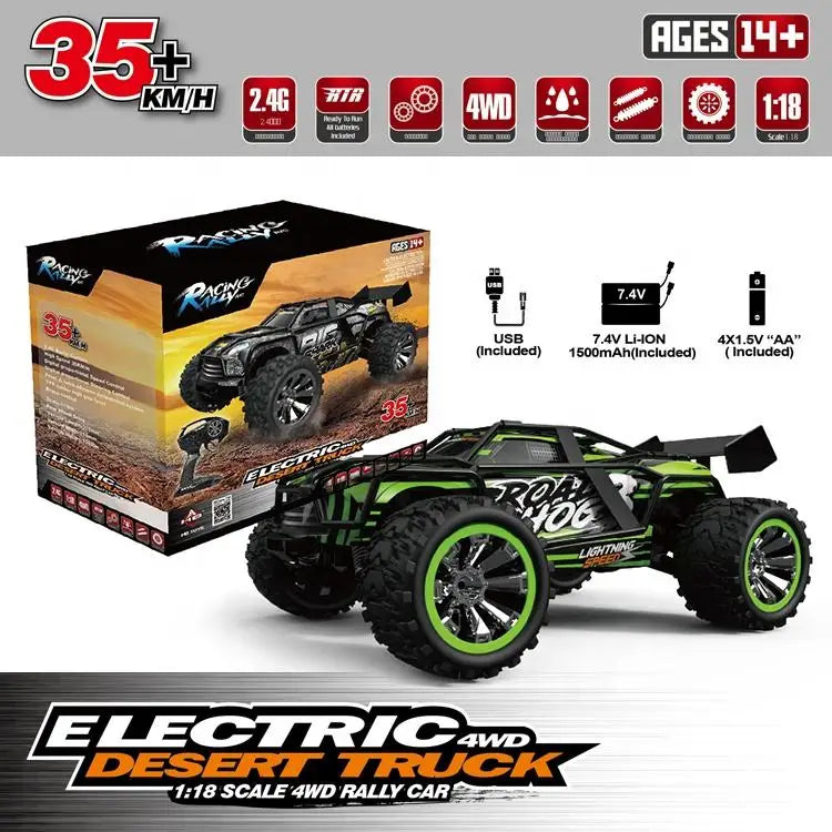 HKM-280723 1:18 Scale 2.4G Remote Control 4WD High-Speed On-Road Car, 35 km/h, 50m Range, TPR Wheels