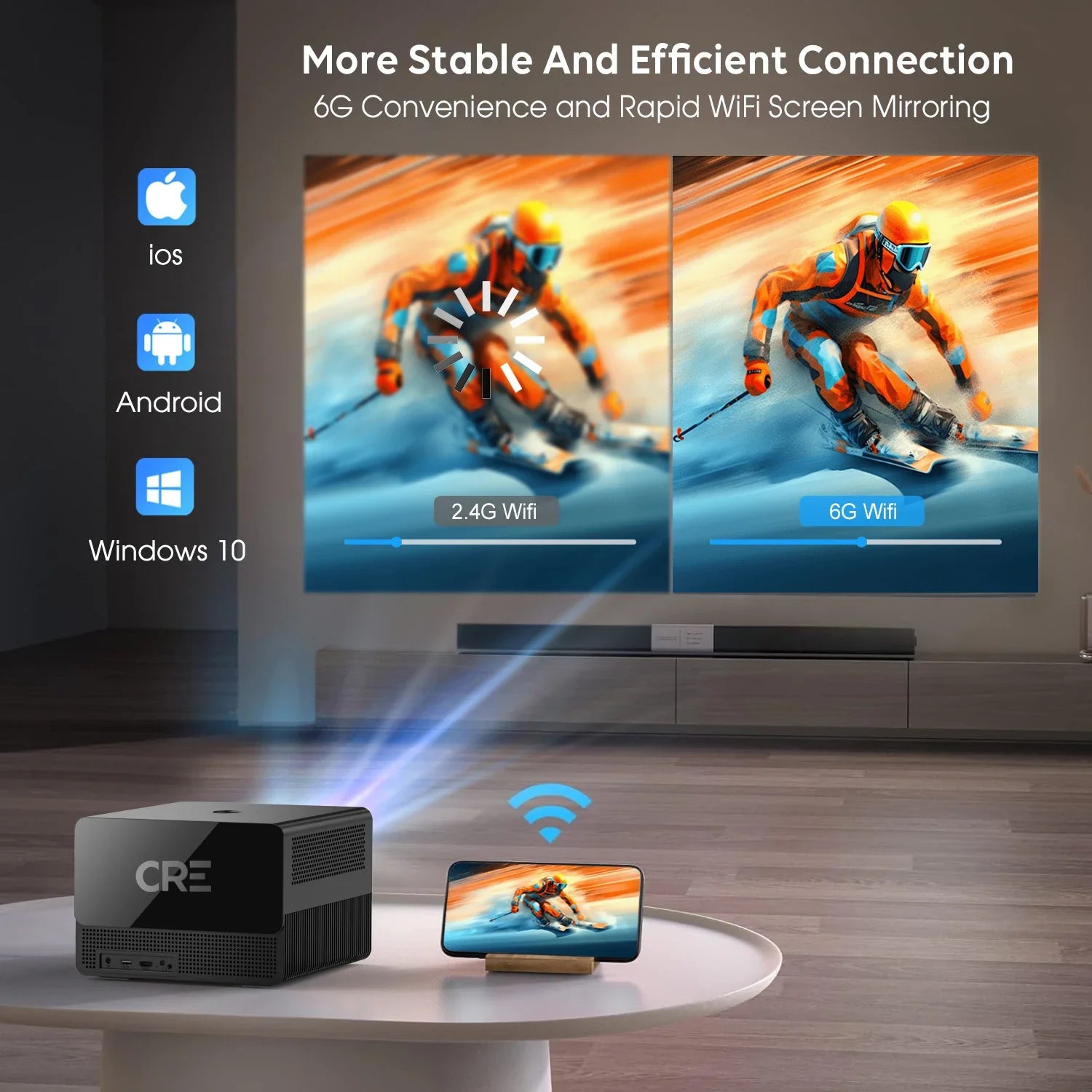 KTX-124115 Portable Home Theater Projector with 1200 Lumens Brightness, 1080P Resolution, Built-In Speakers, and Android 9 Smart TV Features