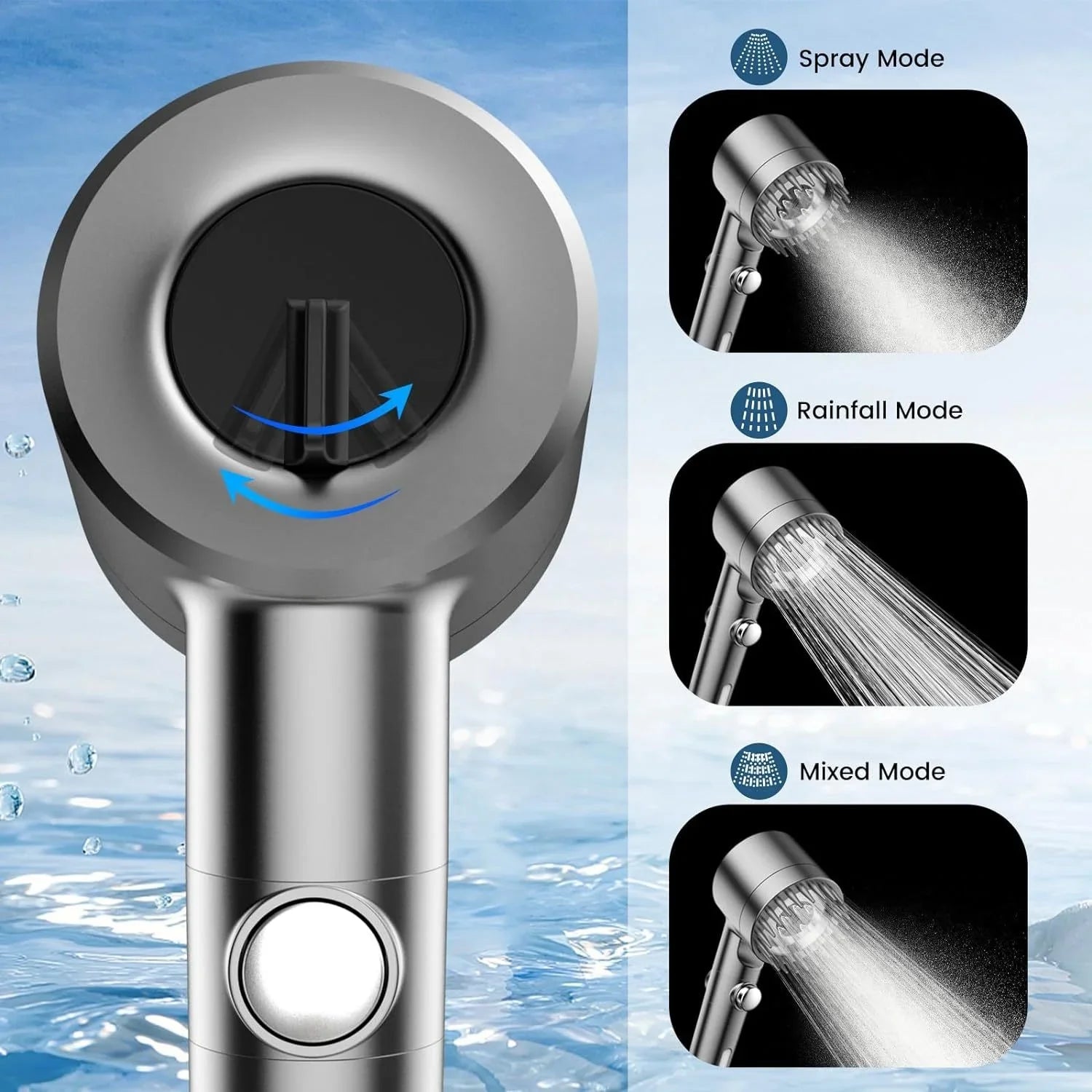 KTX-851795 Adjustable 4-Function Handheld Shower Head with Massage Brush and Pressurized Spray