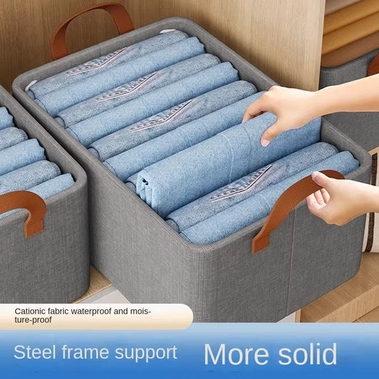 KTX-614227 Collapsible Fabric Storage Box for Jeans - Washable Clothing Organiser with Handles