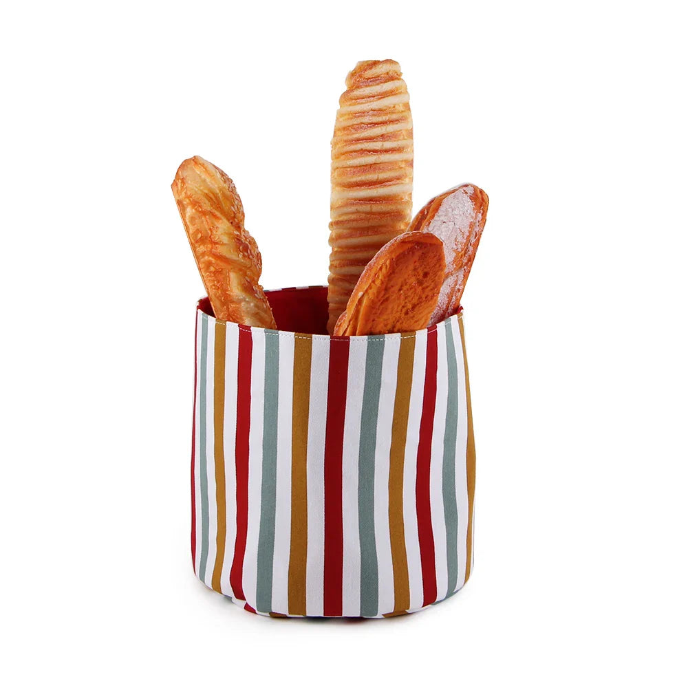 KTX-155475 Natural Cotton Fabric Foldable Bread Basket for Food Safe Storage
