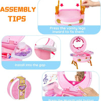 HKM-146195 Portable Princess Vanity Makeup Suitcase for Girls - Mini Dressing Table Playset