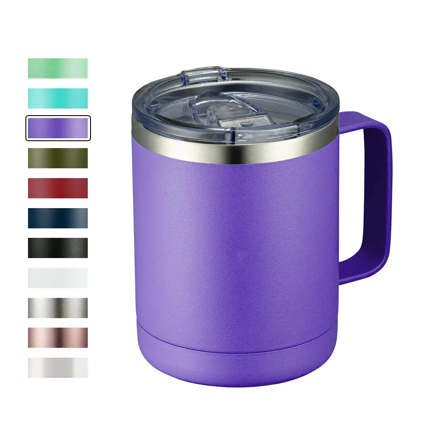 KTX-564179 12oz Eco-Friendly 304 Stainless Steel Coffee Mug with Sliding Lid and Handle for Camping and Travel