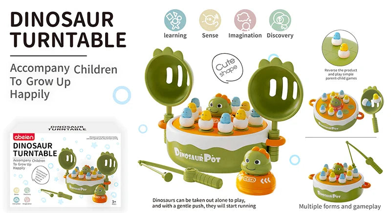 HKM-460371 Dinosaur 4 in 1 Pop Up Board Game for Kids - Electronic Musical Bouncing Turntable Fishing Fun