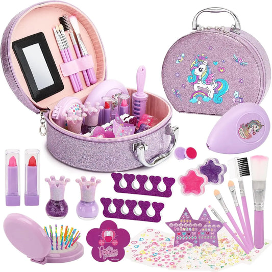 KTX-064851 Kids Nail Polish Set in Washable Makeup Bag for Ages 2-14 - Non-Toxic Pretend Play Cosmetic Toys