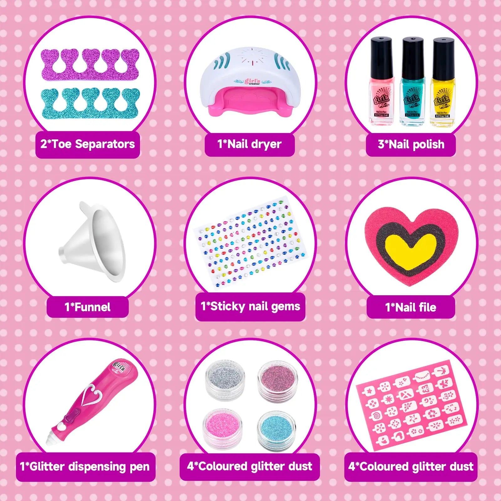 HKM-392531 Kids Nail Polishing Playset with Makeup Accessories for Ages 2-7