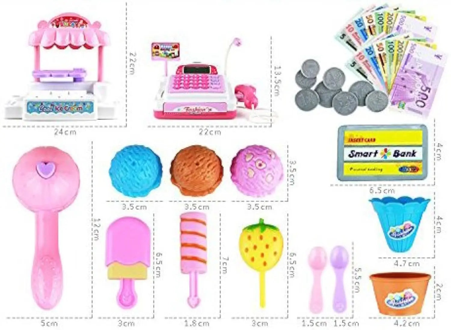 HKM-606099 Ice Cream Store Mini Cash Register Toy with Sound and Flashing Lights for Kids Ages 2-9