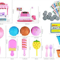 HKM-606099 Ice Cream Store Mini Cash Register Toy with Sound and Flashing Lights for Kids Ages 2-9