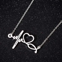 HKM-412819 Trendy Golden Clavicle Chain Necklace Heart Pendant Necklace Stethoscope Heartbeat Necklace for Women