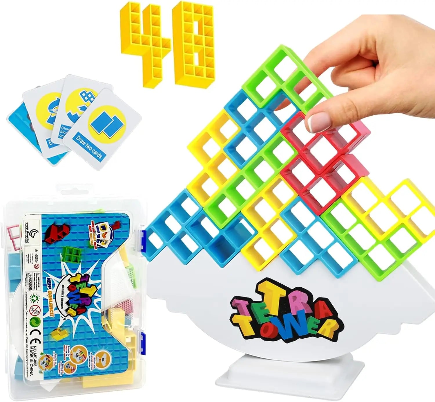 KTX-438419 64-Piece Tetra Tower Balance Stacking Blocks Game for Family Fun and Travel