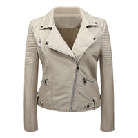HKM-143763 PU Leather Jacket for Women Korean Version Slim Fit Harajuku Style Spring Short Flip Collar Motorcycle Jacket Clothing