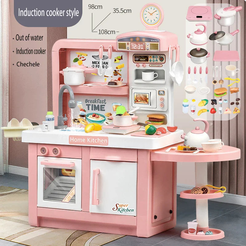 KTX-979987 Durable Plastic Pretend Play Kitchen Tableware Set with Sound, Light, and Water Features for Kids