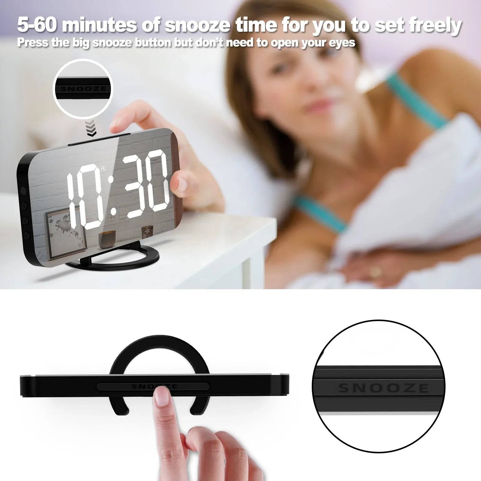 KTX-042195 Modern Digital LED Alarm Clock with Mirror Display and USB Charging Ports
