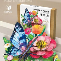 HKM-855891 Wooden 3D Insect Puzzle Set - Butterfly and Bee Models for Kids Educational Fun