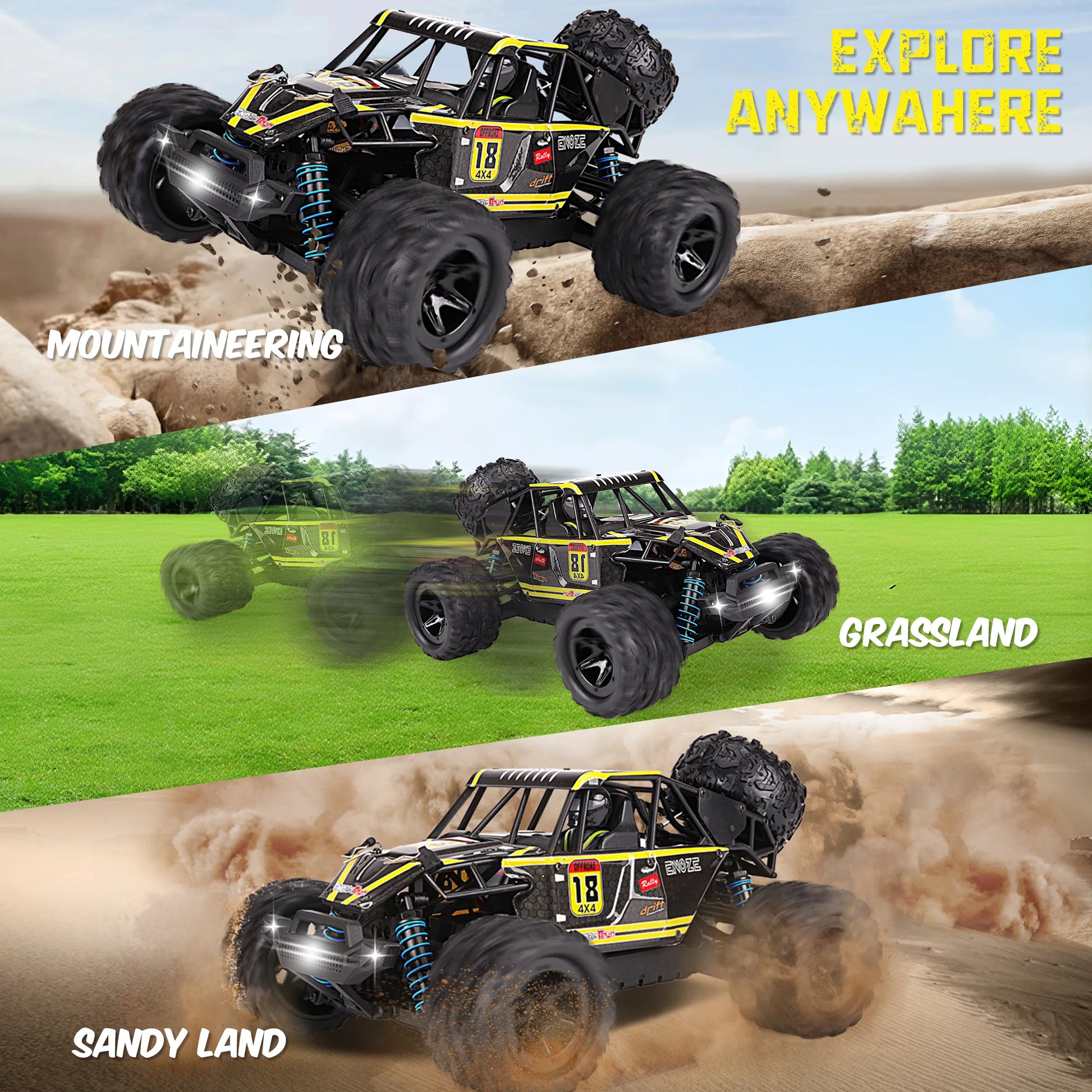 HKM-380179 1:18 Scale Waterproof Remote Control Car with High Speed up to 60km/h, 2.4GHz Control, USB Charging, Indoor/Outdoor Use