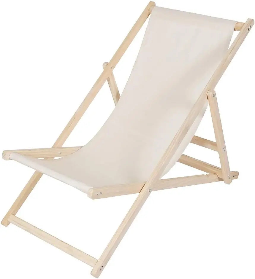 HKM-486739 Folding Wooden Beach Lounger Chair - Portable Beech Outdoor Garden Sun Lounger