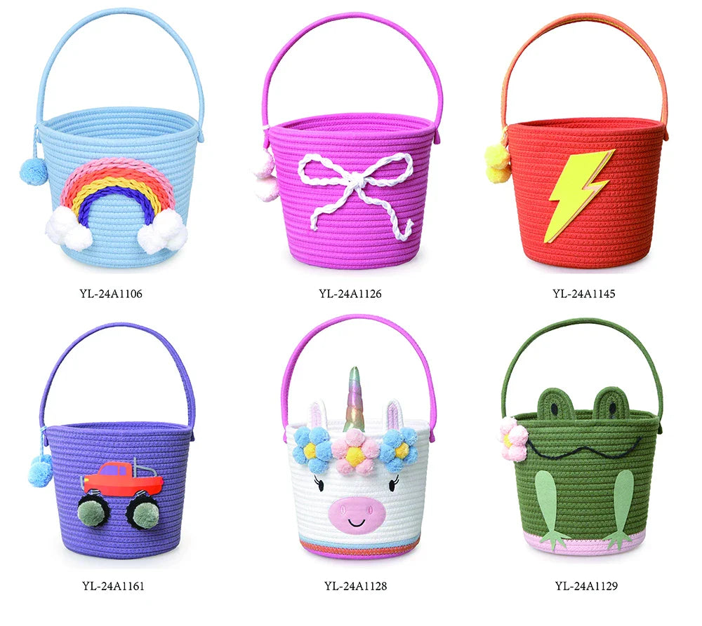HKM-915667 Cute Cartoon Animal Cotton and Paper Rope Storage Basket for Kids' Rooms