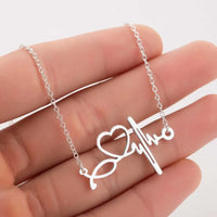HKM-412819 Trendy Golden Clavicle Chain Necklace Heart Pendant Necklace Stethoscope Heartbeat Necklace for Women