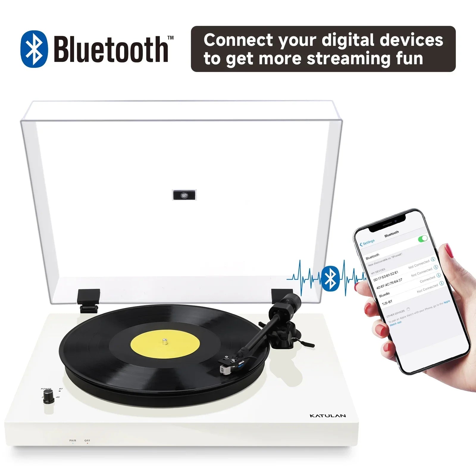 KTX-317267 Bluetooth Vinyl Record Player with Adjustable Counterweight and High-Fidelity Sound
