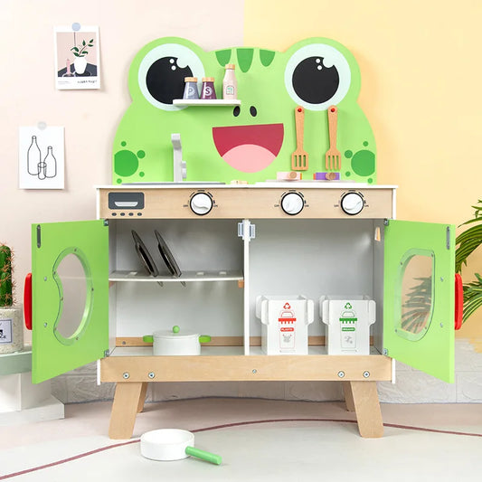 KTX-274899 Wooden Kitchen Role Play Toy for Toddlers, Pretend Cooking Set for Children