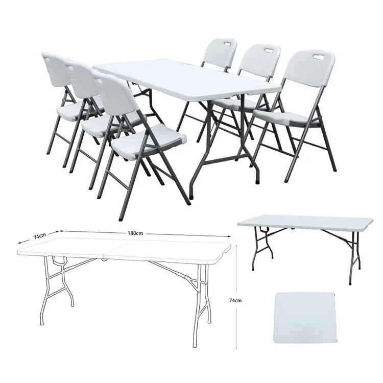 KTX-760083 Portable 8ft and 6ft White Rectangular Plastic Folding Table with Chairs for Outdoor Events