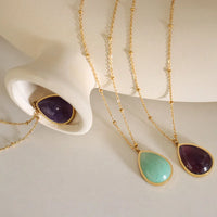 HKM-395859 Natural Rough Stone Light Luxury Niche Clavicle Chain Polished and Polished Drop-shaped Pendant Stainless Steel Necklace