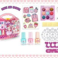 HKM-818515 Kids Pretend Makeup Set – Non-Toxic DIY Cosmetic Play Kit for Girls Ages 2-7, Portable Box Included