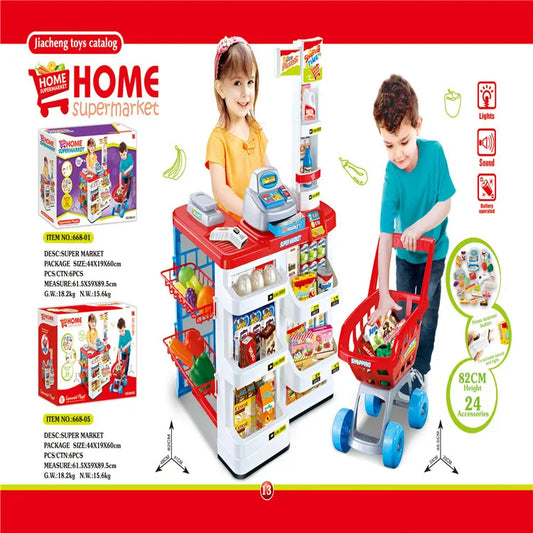 KTX-142675 Cashier Counter Playset with Shopping Cart and Tent House for Kids