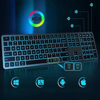 HKM-395731 Full-Size Backlit Wireless Keyboard for Multiple Devices - Rechargeable, Compatible with iOS, Android, and Windows
