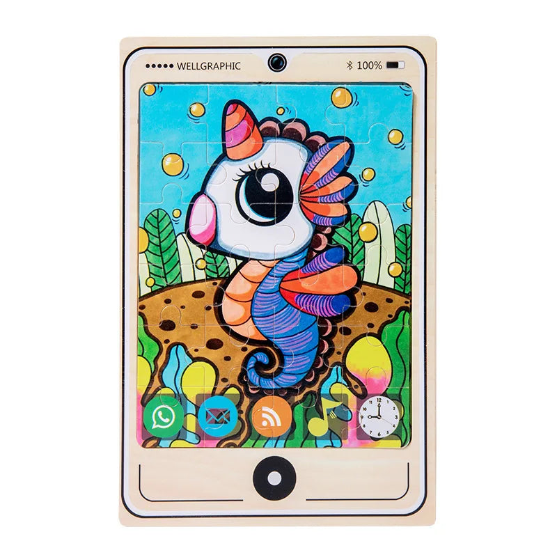 KTX-693971 Wooden Buckle Puzzle with 22 Patterns - 24 Piece Early Learning Educational Toy