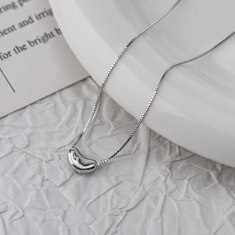 HKM-543891 S925 Sterling Silver Coffee Bean Pendant 18K Gold Plated Summer Simple Link Chain Necklace Jewelry for Women