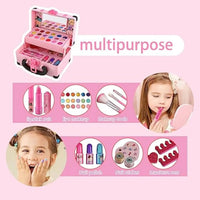 HKM-376723 Portable Makeup Kit for Kids with Real Cosmetics, Storage Case, Nail Art and Lipstick