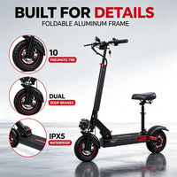 Fat Tire Electric Scooter for Adults Foldable Design Dual Motors Waterproof Lithium Battery 1200W Motor up 50km/h 30-40km Range
