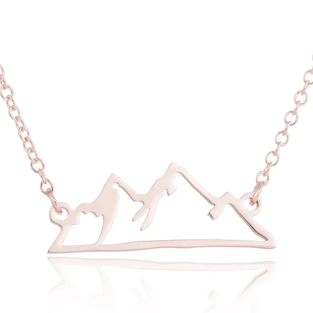 HKM-002643 Fashion 18k Gold Plated Chain Statement Necklace Waterproof Stainless Steel Hill Mountain Pendant Necklace for Women Gift