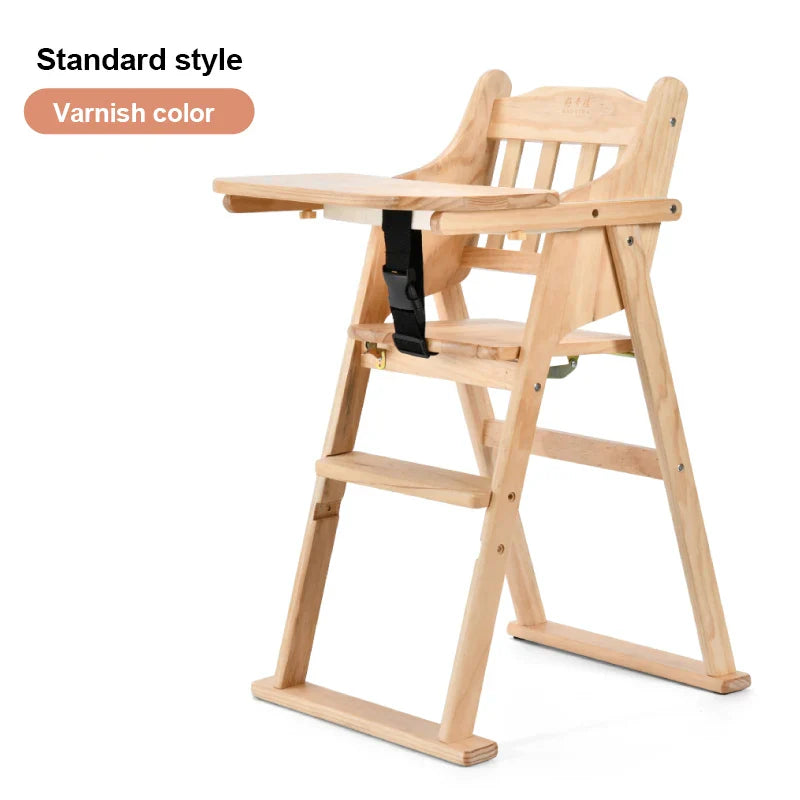KTX-513747 Folding Wooden Highchair for Children - Adjustable Feeding Chair for Kids' Dining