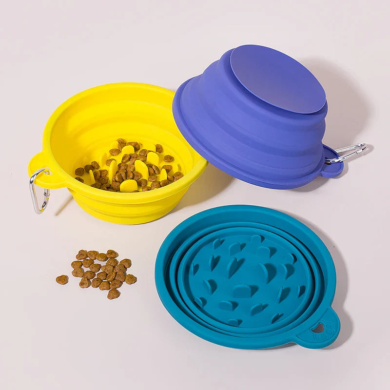HKM-717907 Foldable Anti-Choking Silicone Pet Feeding Bowl for Dogs and Cats - Travel-Friendly Slow Feeder