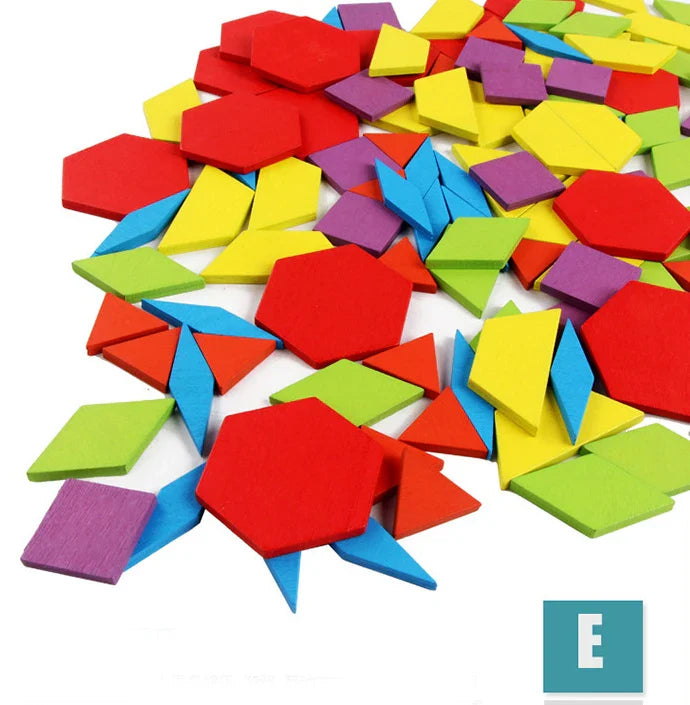 KTX-318867 155 Piece Educational Wooden Tangram Puzzle for Brain Teasers and Montessori Learning