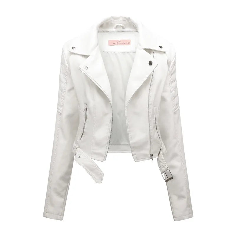 HKM-881619 Women's PU Leather Jacket With Long Sleeves Short Motorcycle Suit Puffer Style Fashionable Jacket Jacket Custom