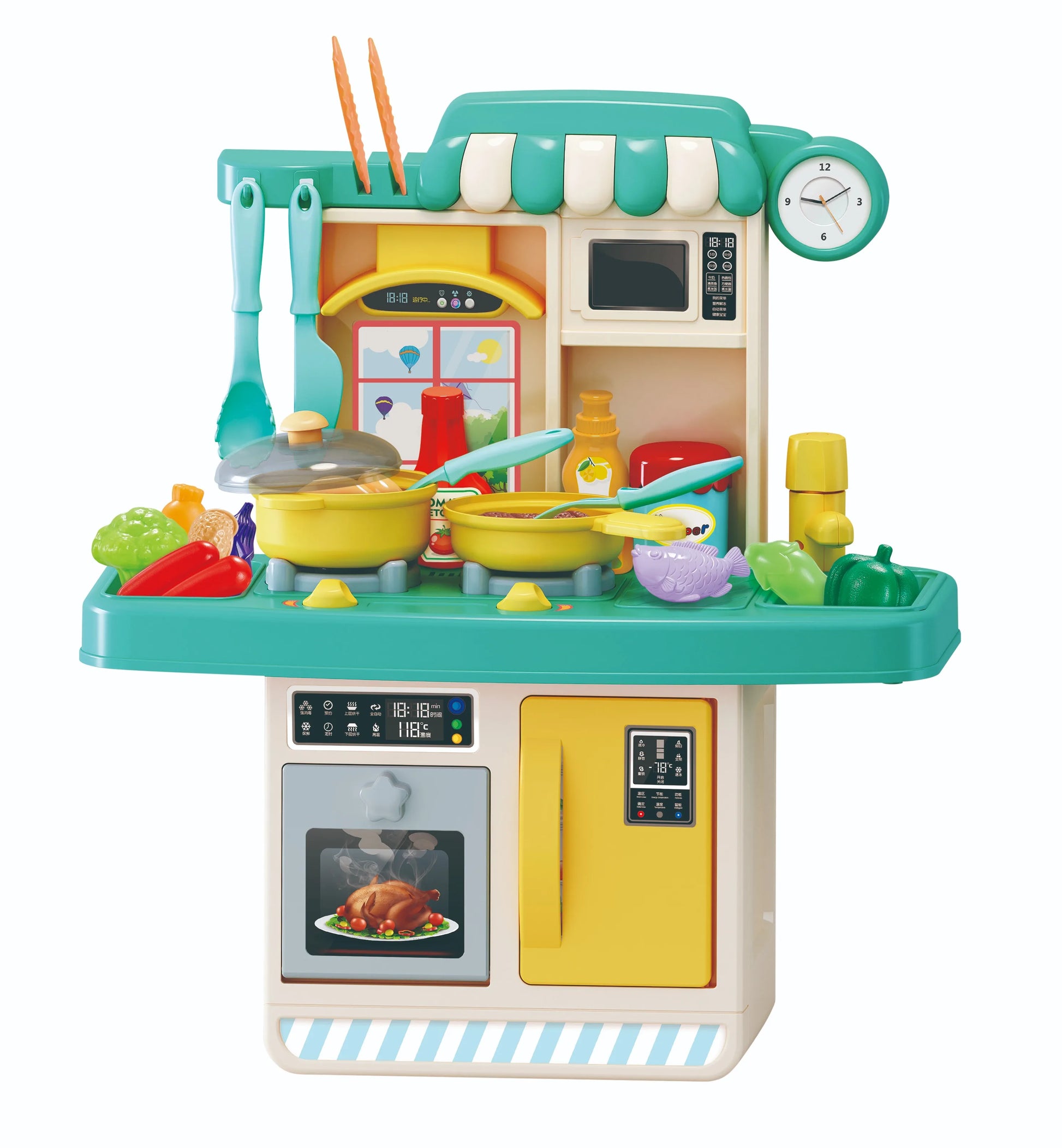 HKM-524755 Realistic Sounds and Lights Kitchen Playset for Kids - 23-Piece Role Play Cooking Toy Set