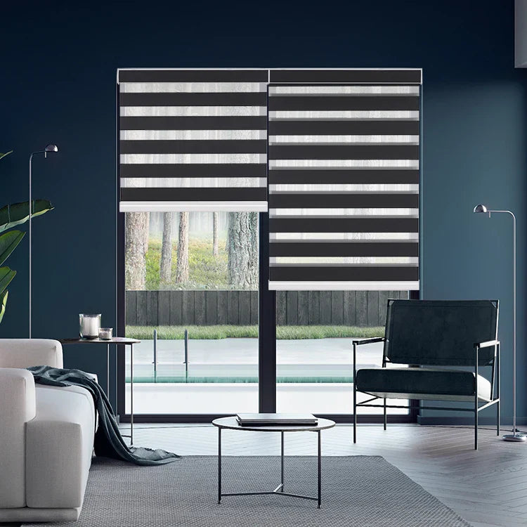 KTX-386835 Motorised Double Layer Day and Night Roller Window Blinds with Remote Control and WIFI Connectivity
