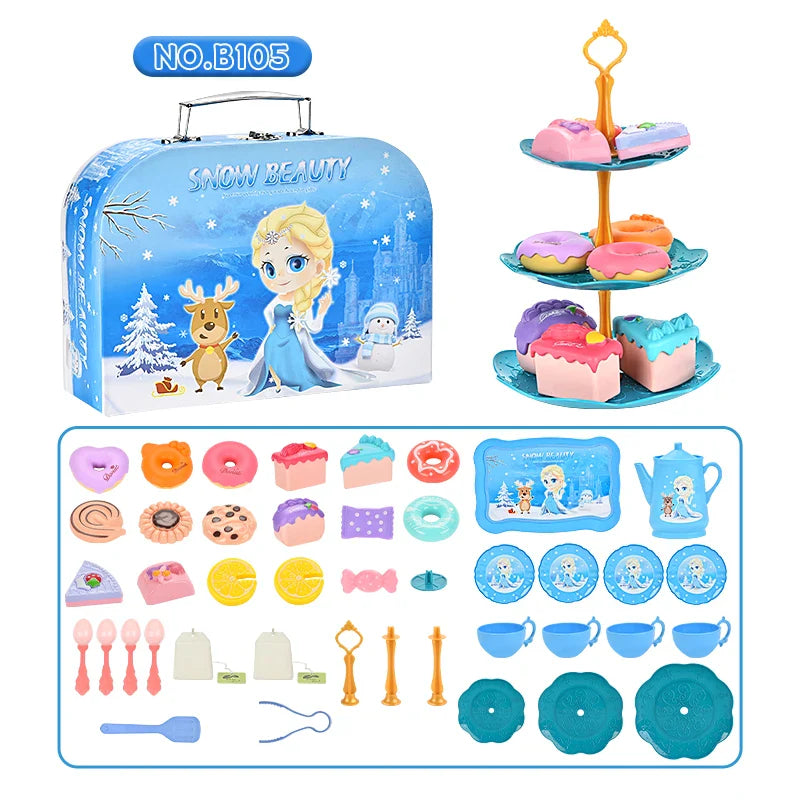 KTX-389011 Colourful Snow Princess Pretend Kitchen Afternoon Tea Set for Children