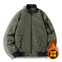 HKM-177683 Men's Casual Winter Cotton Jacket With Thick Velvet Stand-Up Collar Zipper Closure Warm Autumn Coat-Canvas Fabric