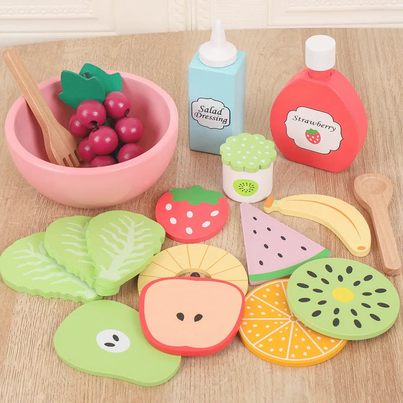 KTX-259091 Wooden Fruit and Vegetable Pretend Play Food Set for Kids Kitchen Role-Play