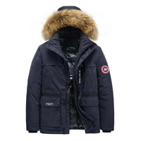 HKM-505363 Mens Winter Jacket Coat Oversized Thick Warm Outdoor Casual Solid Down Jackets for Men Simple Trendy Fur Collar Men's Coats