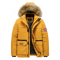 HKM-505363 Mens Winter Jacket Coat Oversized Thick Warm Outdoor Casual Solid Down Jackets for Men Simple Trendy Fur Collar Men's Coats