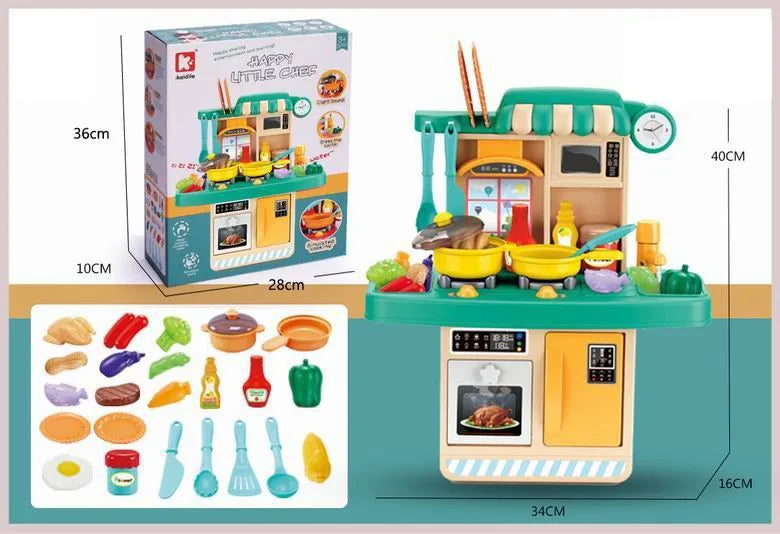 HKM-524755 Realistic Sounds and Lights Kitchen Playset for Kids - 23-Piece Role Play Cooking Toy Set