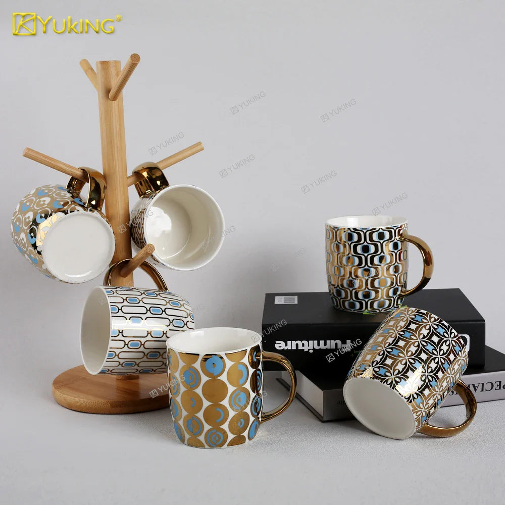 KTX-302035 Light Luxury Ceramic Coffee Mug with Customisable Gold-Plated Handle