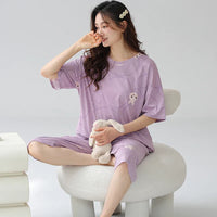HKM-542739 Short Sleeve Seven-point Pants Women's Sleepwear Summer Pajamas for Women Set Lovely Style Casual Night Wear
